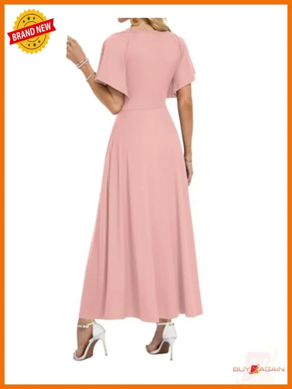Women's Summer Maxi Wrap Dress Ruffled Sleeve V-Neck Side Pockets